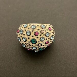 Dome white enamel ring with multicolored gemstones - Size 7